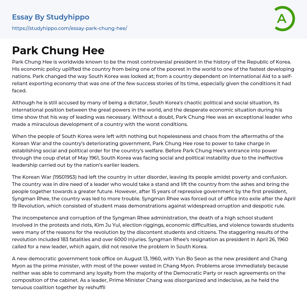 Park Chung Hee Essay Example