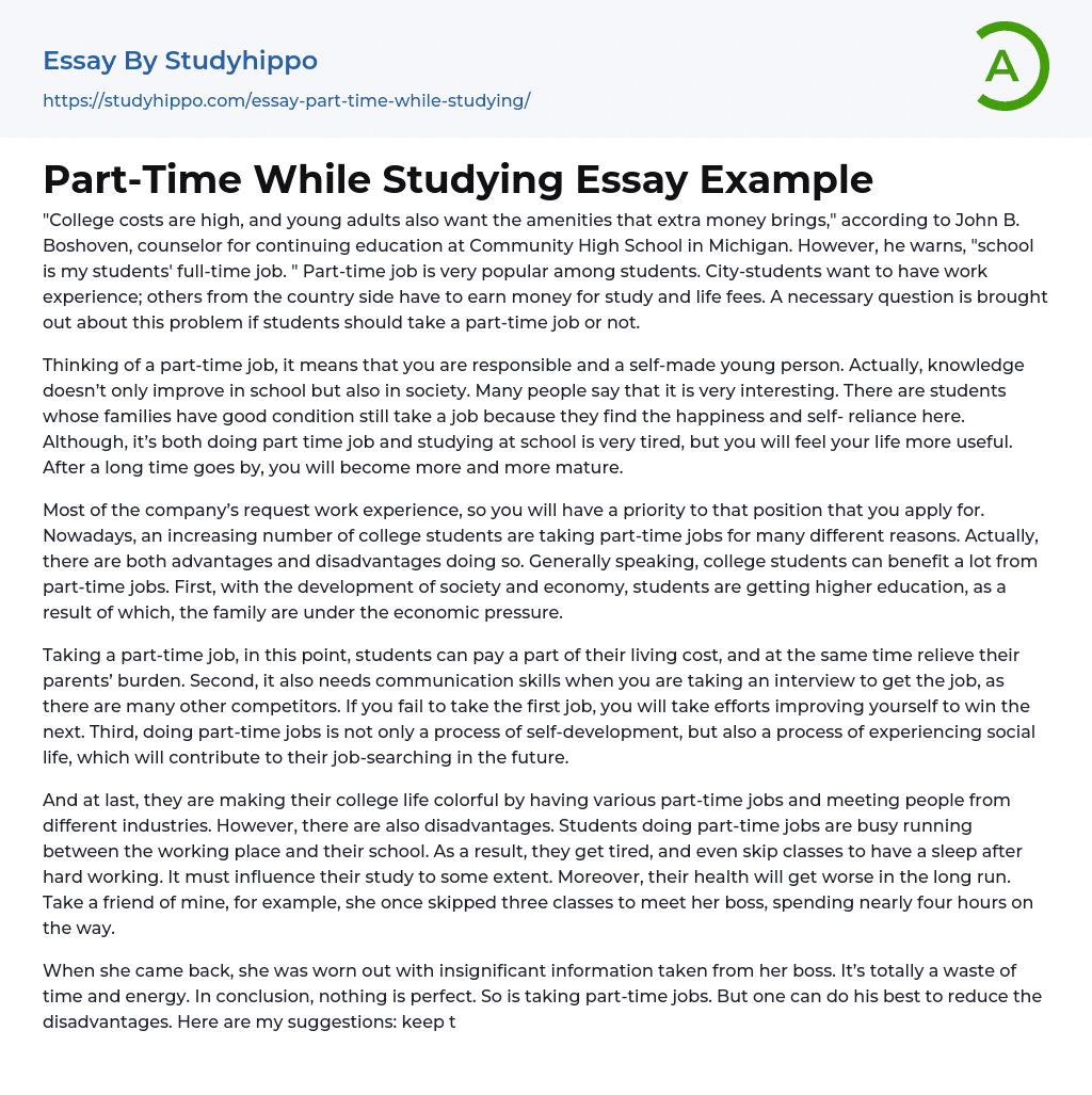 Part-Time While Studying Essay Example