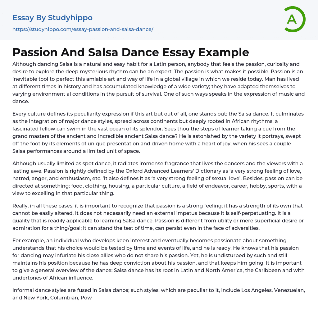 Passion And Salsa Dance Essay Example StudyHippo