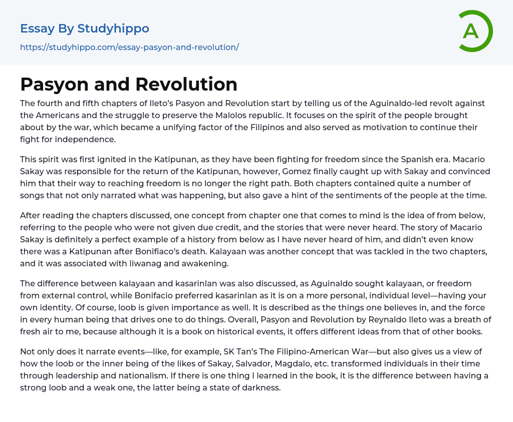 Pasyon and Revolution Essay Example