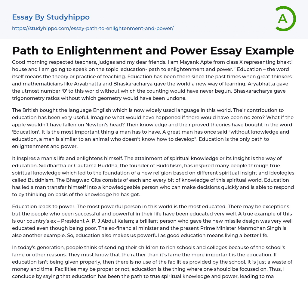 Path to Enlightenment and Power Essay Example