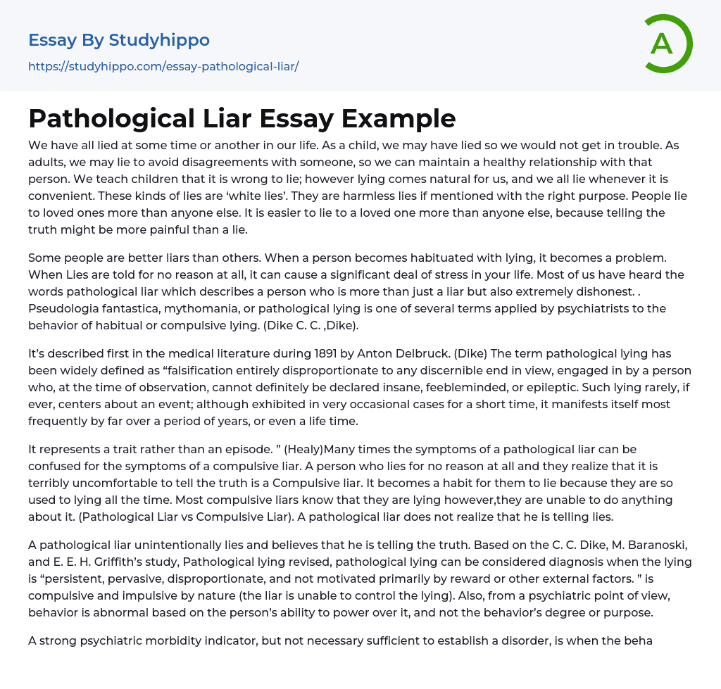 Pathological Liar Essay Example
