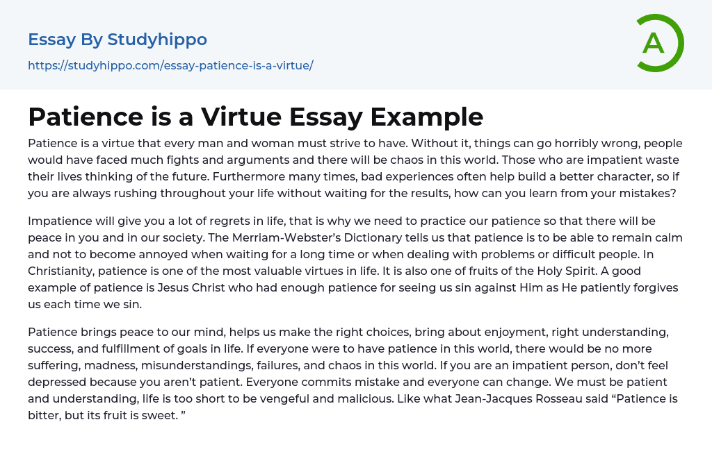 Patience is a Virtue Essay Example
