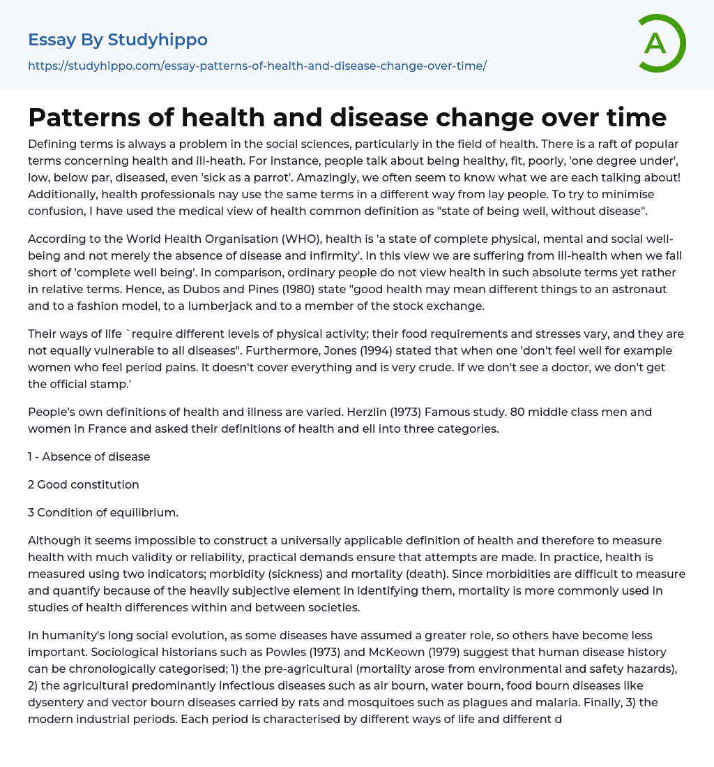 Patterns of health and disease change over time Essay Example