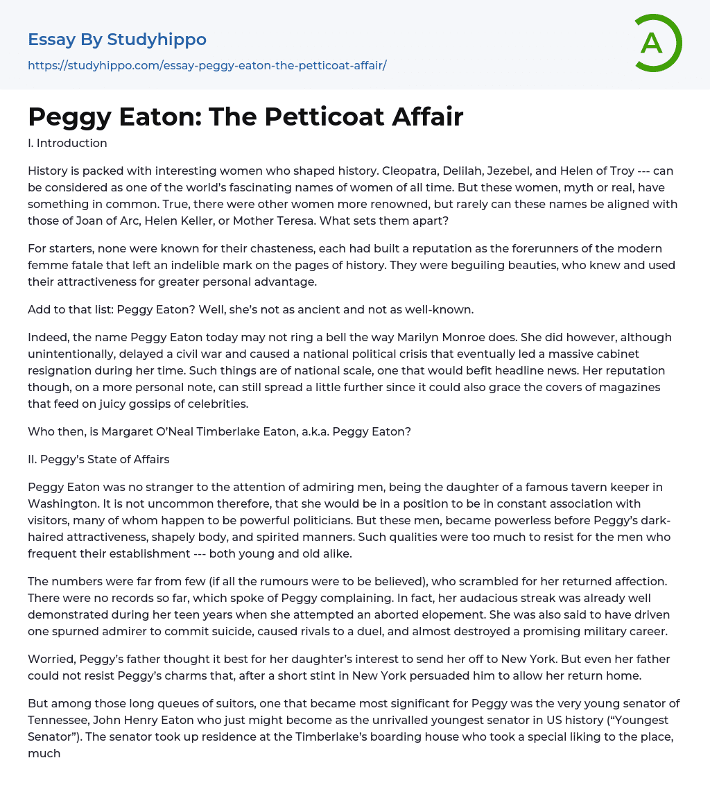 Peggy Eaton: The Petticoat Affair Essay Example