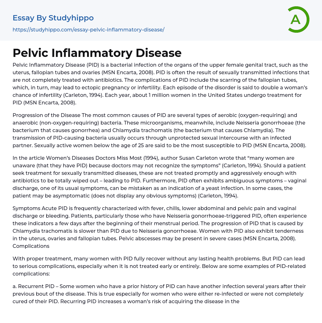 Pelvic Inflammatory Disease Essay Example