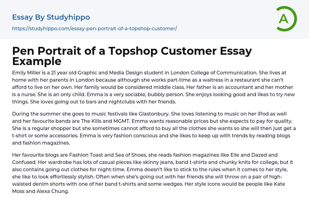 Pen Portrait of a Topshop Customer Essay Example