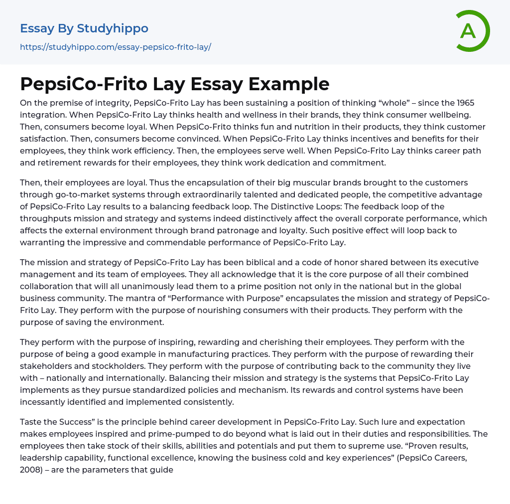 PepsiCo-Frito Lay Essay Example