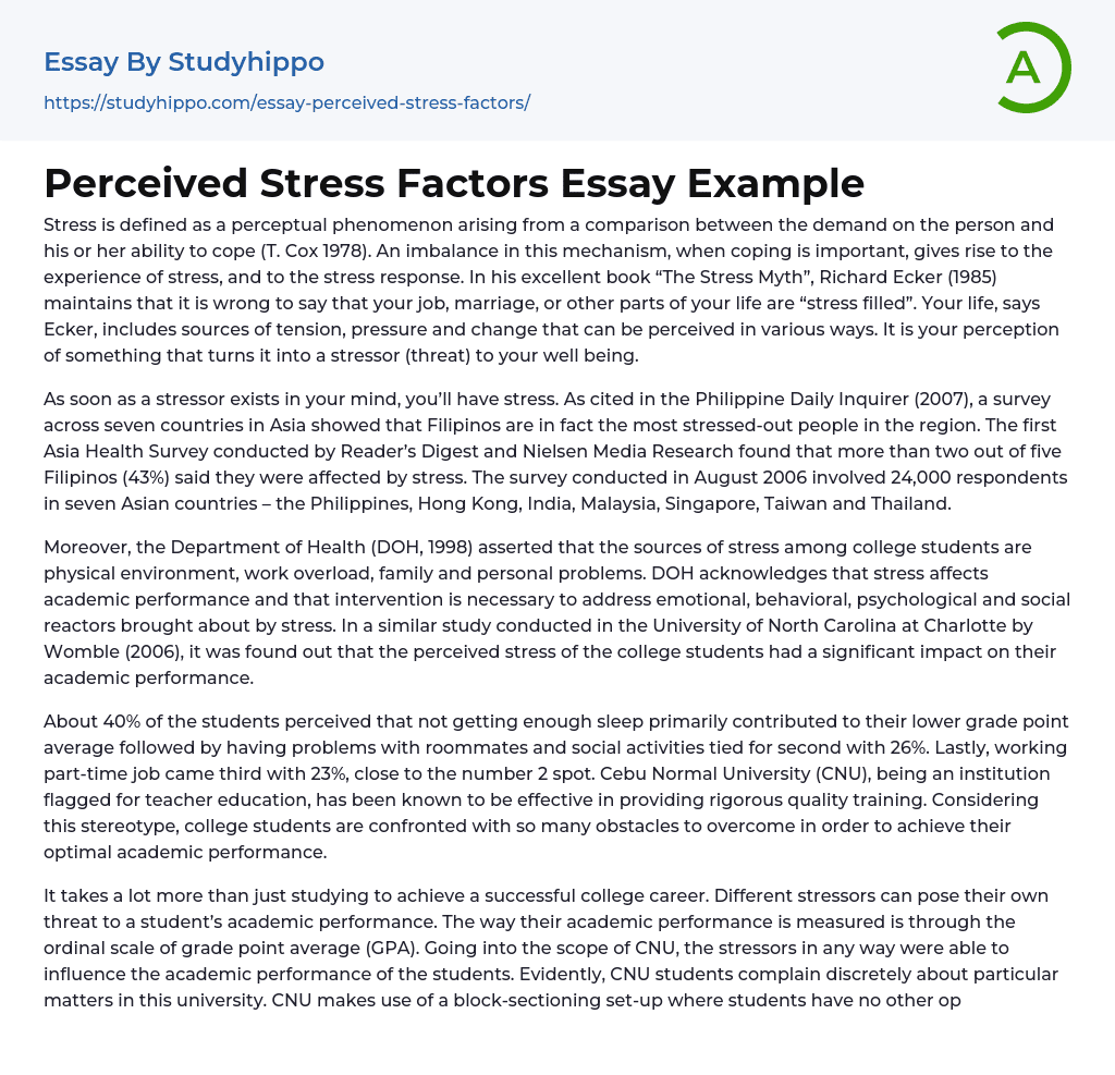 in essay form discuss five factors of stress