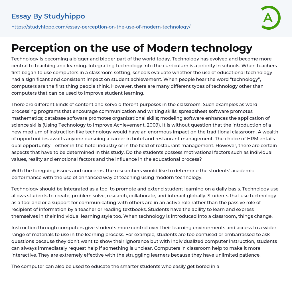 Perception on the use of Modern technology Essay Example
