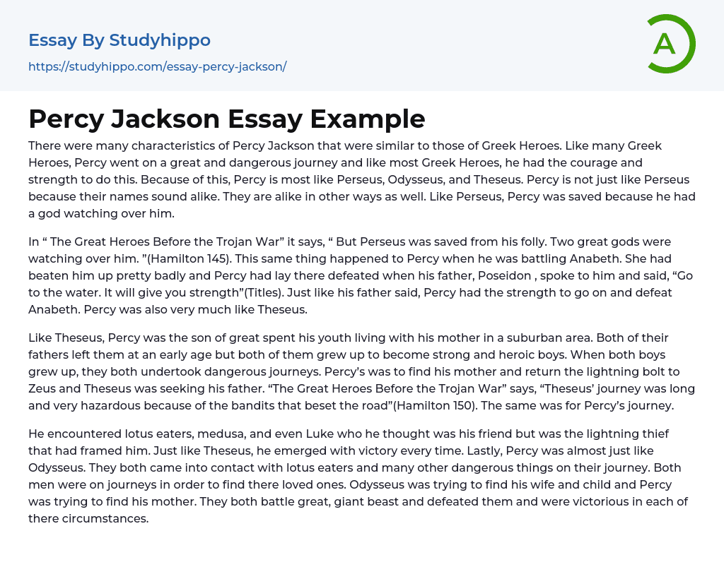 Percy Jackson Essay Example