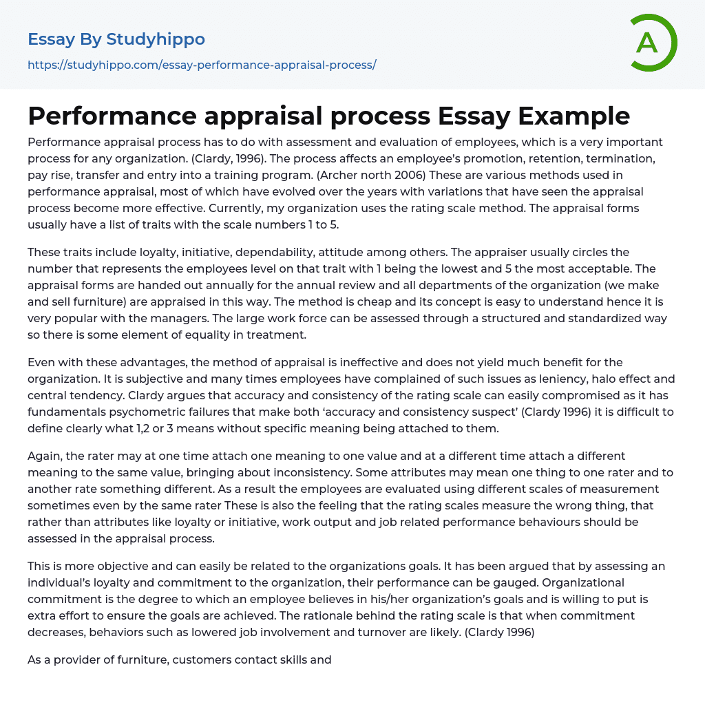 Performance appraisal process Essay Example