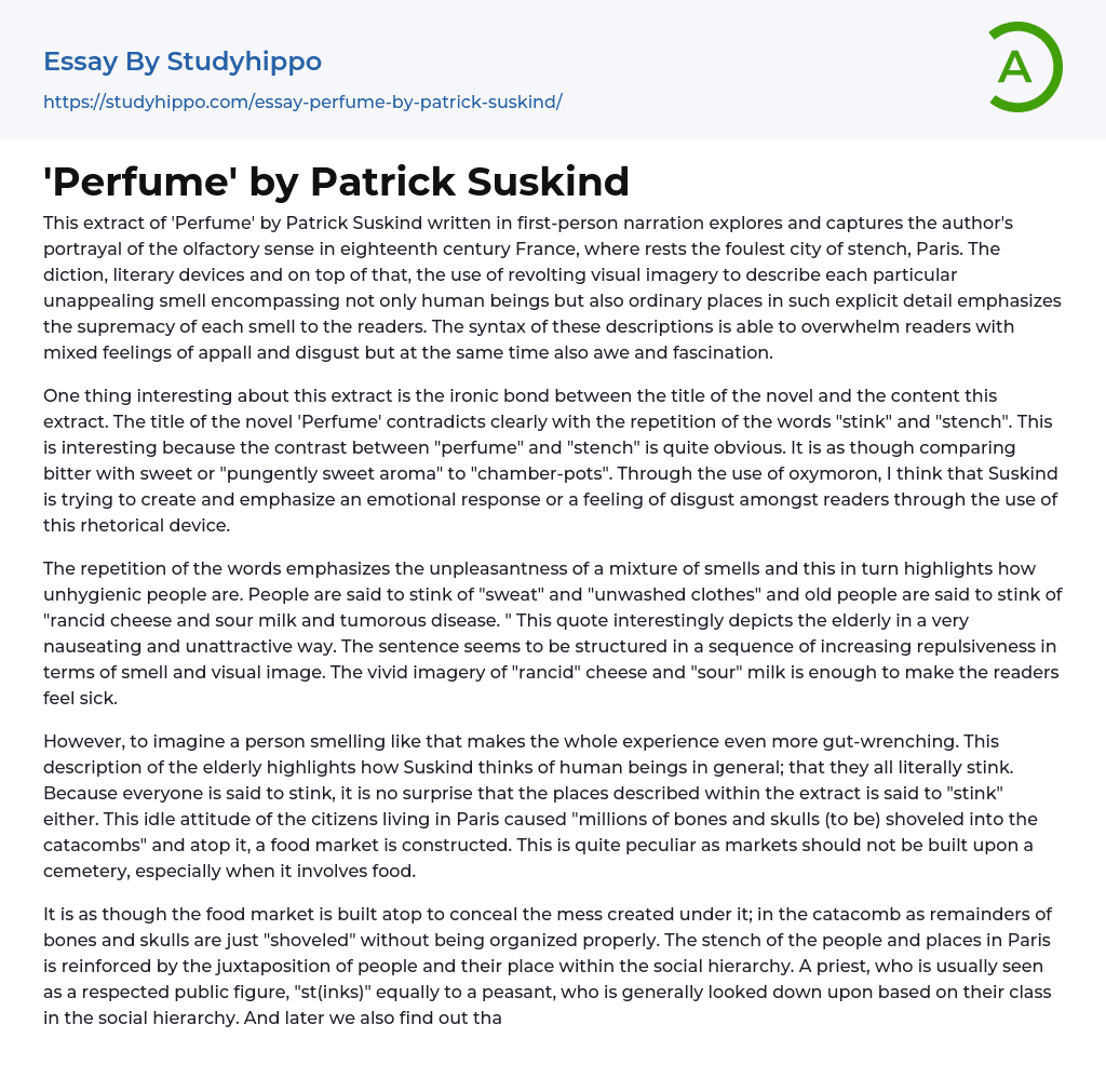 Perfume’ by Patrick Suskind Essay Example