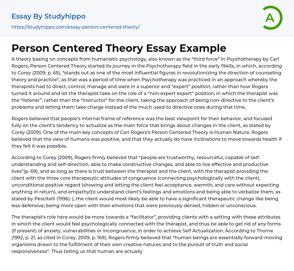Person Centered Theory Essay Example