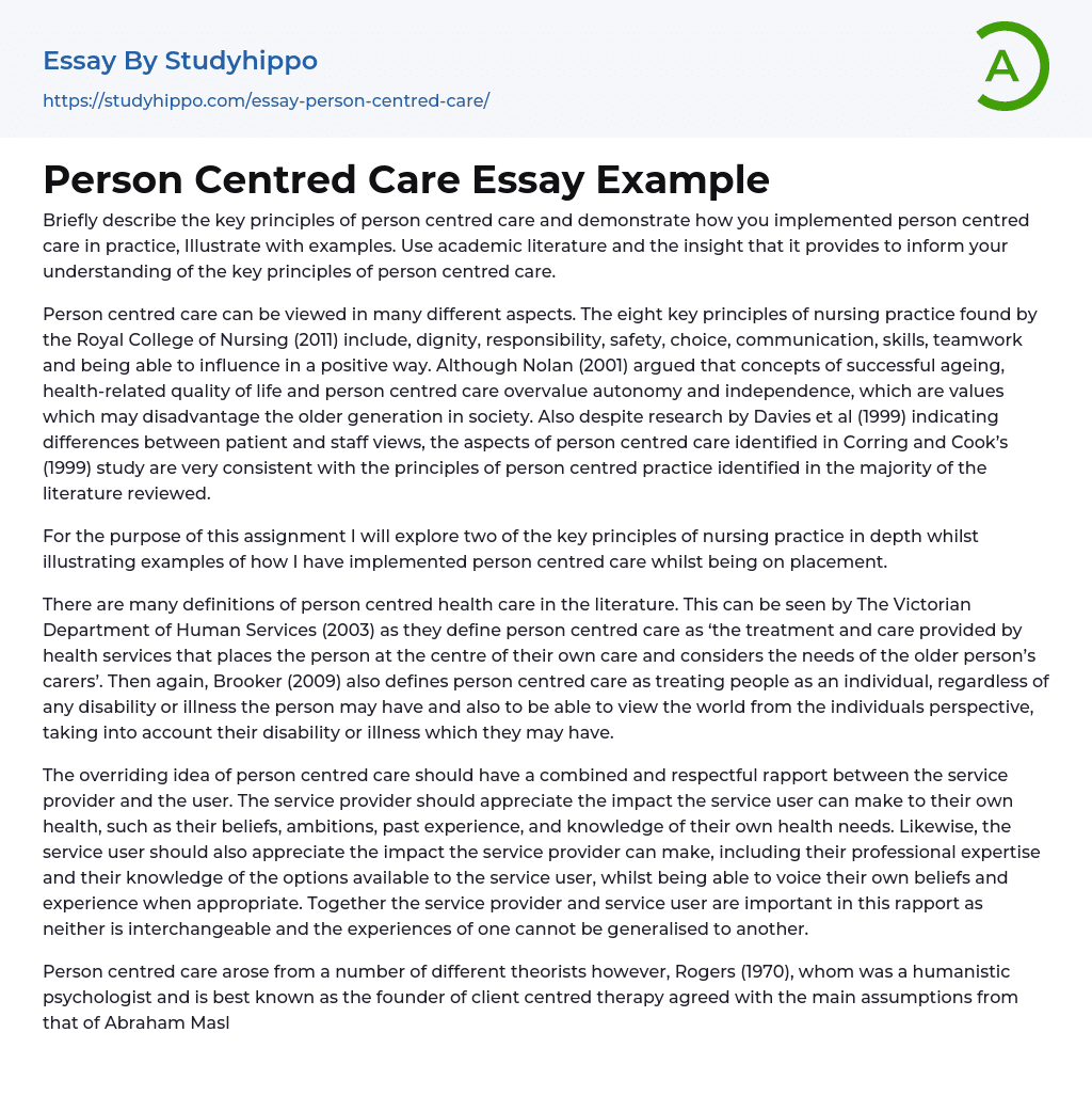 Person Centred Care Essay Example