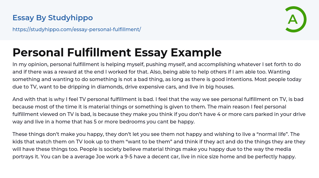 Personal Fulfillment Essay Example