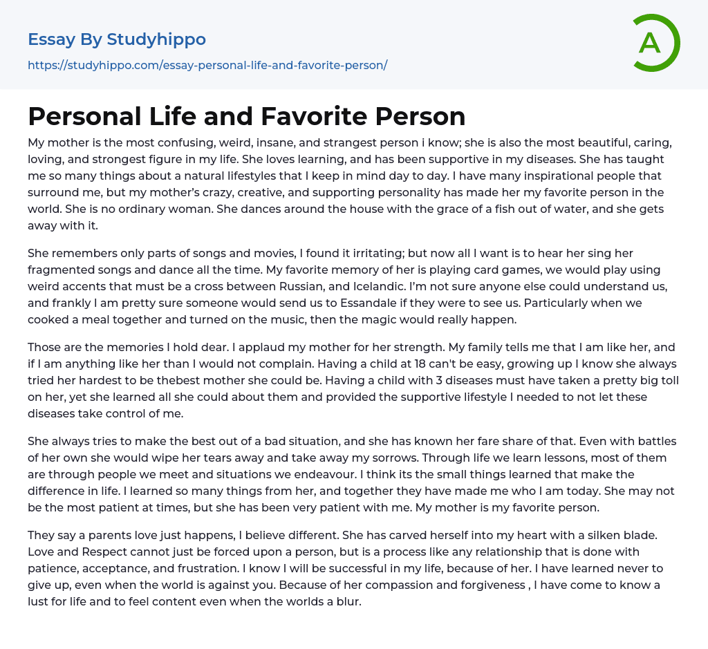 Personal Life and Favorite Person Essay Example
