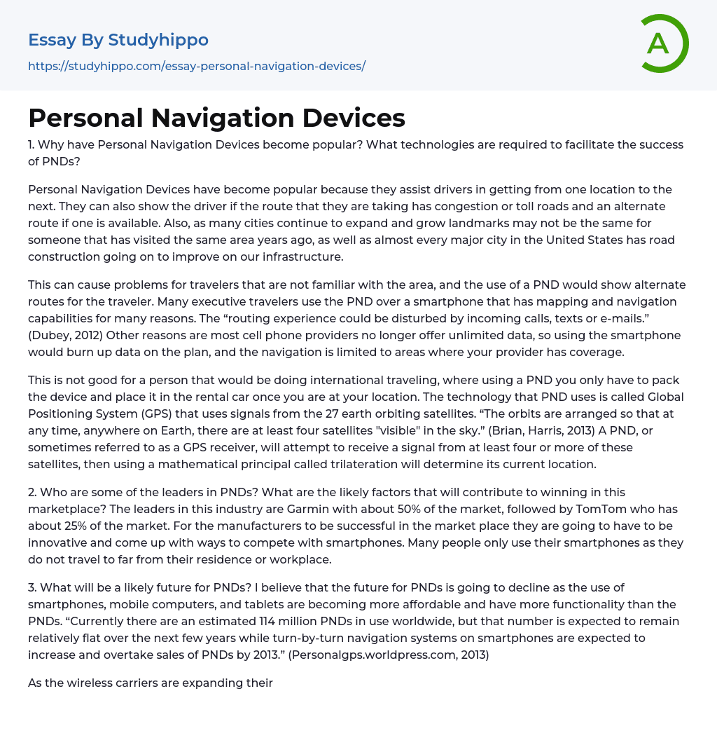 Personal Navigation Devices Essay Example