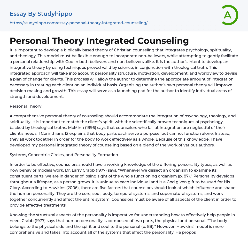 Personal Theory Integrated Counseling Essay Example