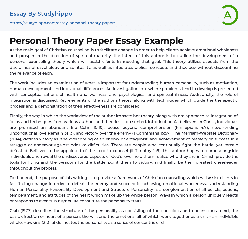 Personal Theory Paper Essay Example