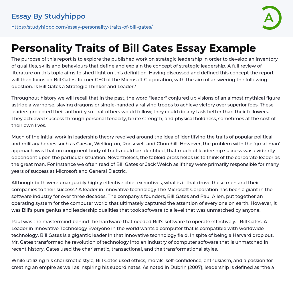 Personality Traits of Bill Gates Essay Example