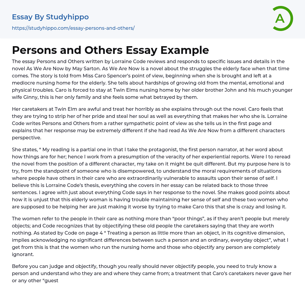 Persons and Others Essay Example
