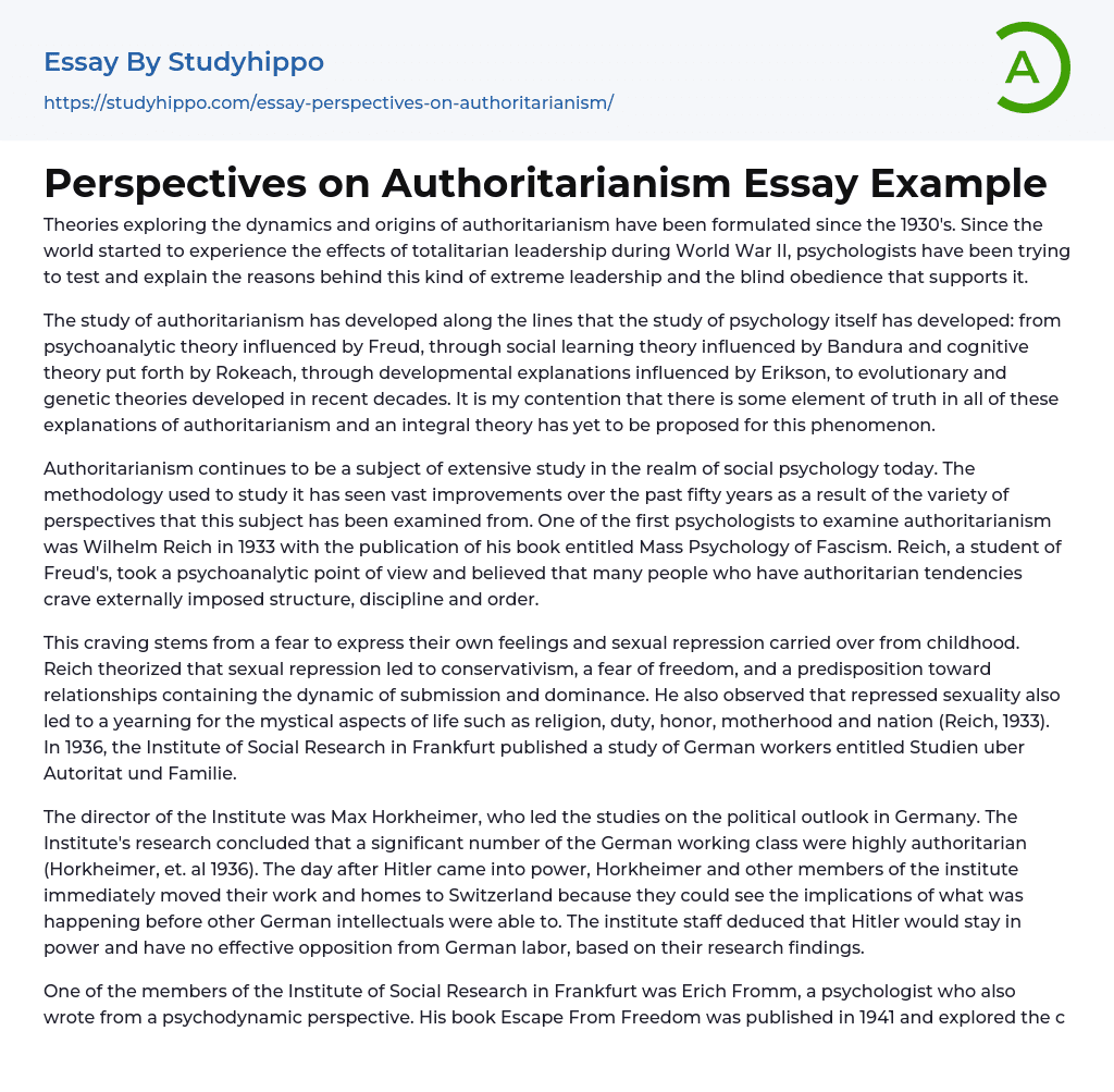 Perspectives on Authoritarianism Essay Example
