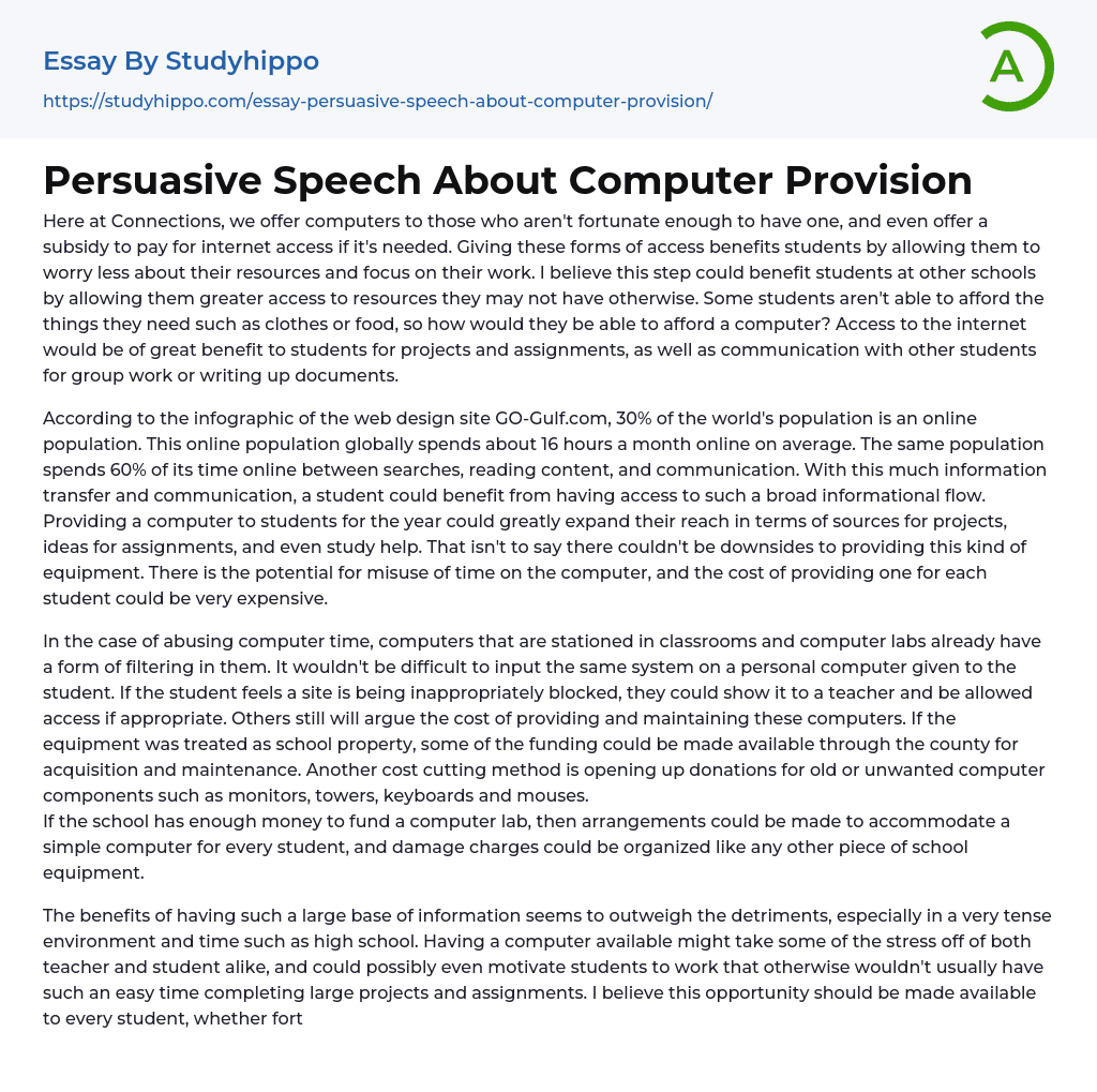 Persuasive Speech About Computer Provision Essay Example