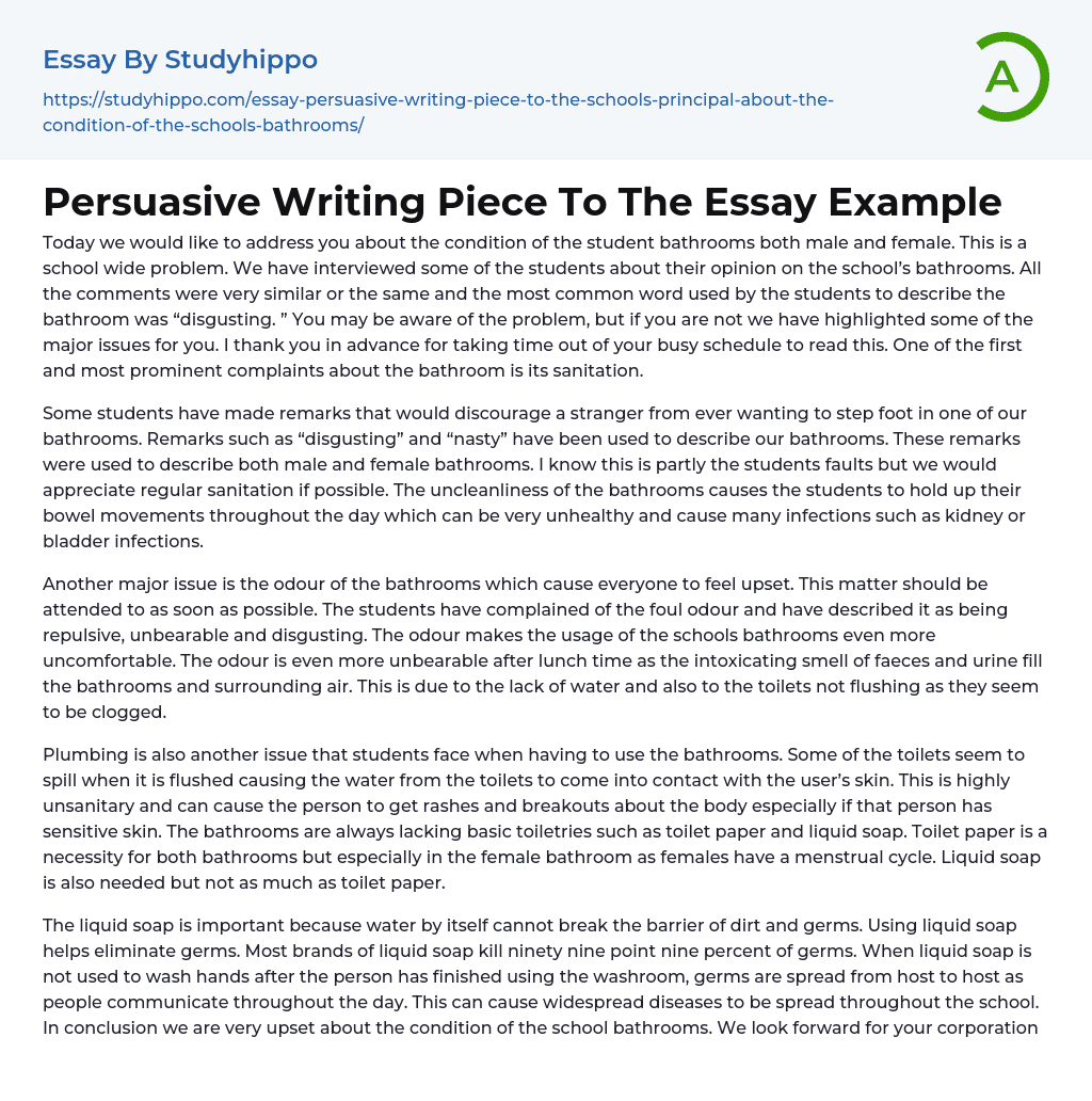Persuasive Writing Piece To The Essay Example