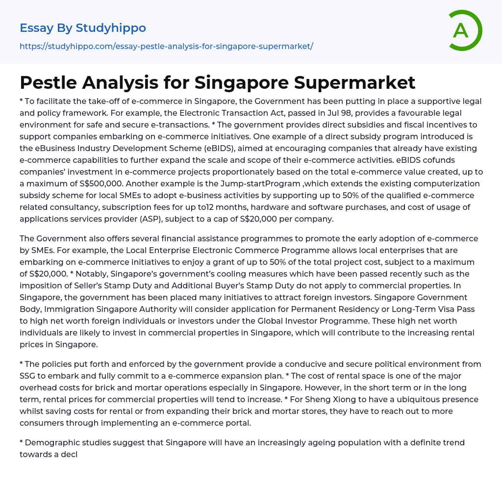 Pestle Analysis for Singapore Supermarket Essay Example