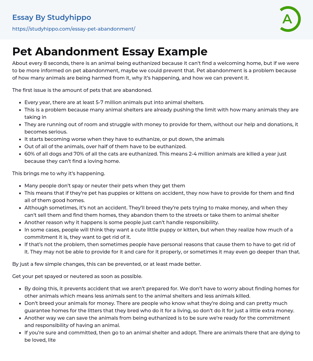 Pet Abandonment Essay Example