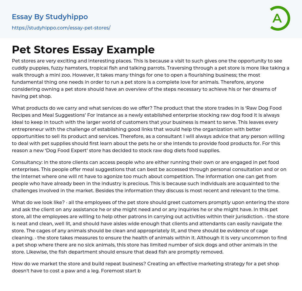 Pet Stores Essay Example