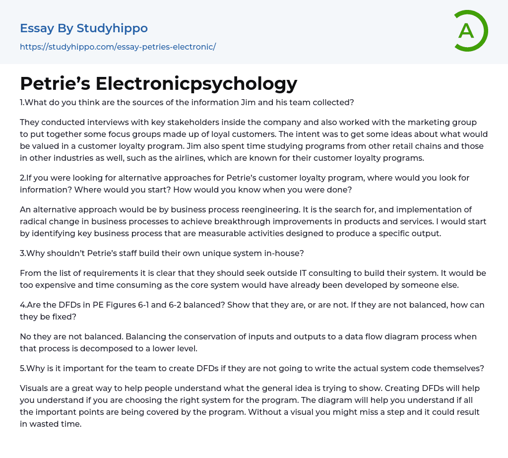 Petrie’s Electronicpsychology Essay Example