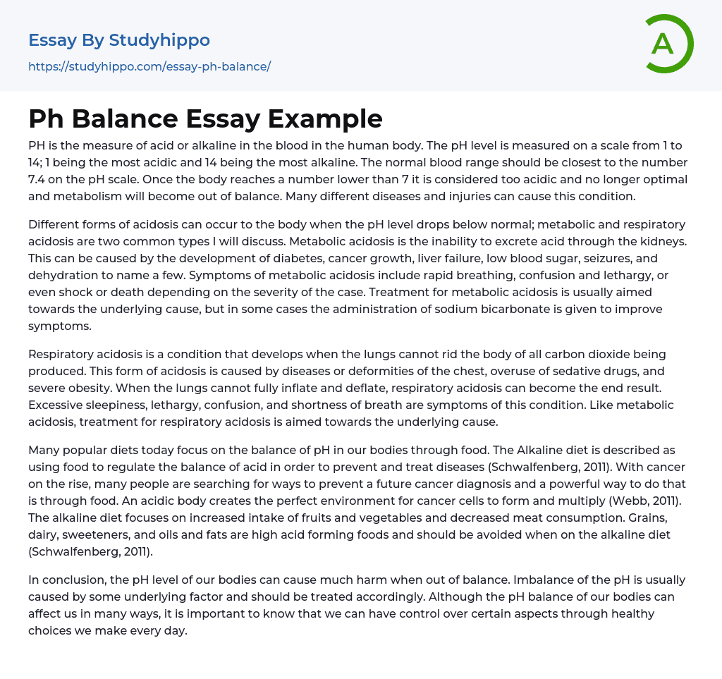 Ph Balance Essay Example