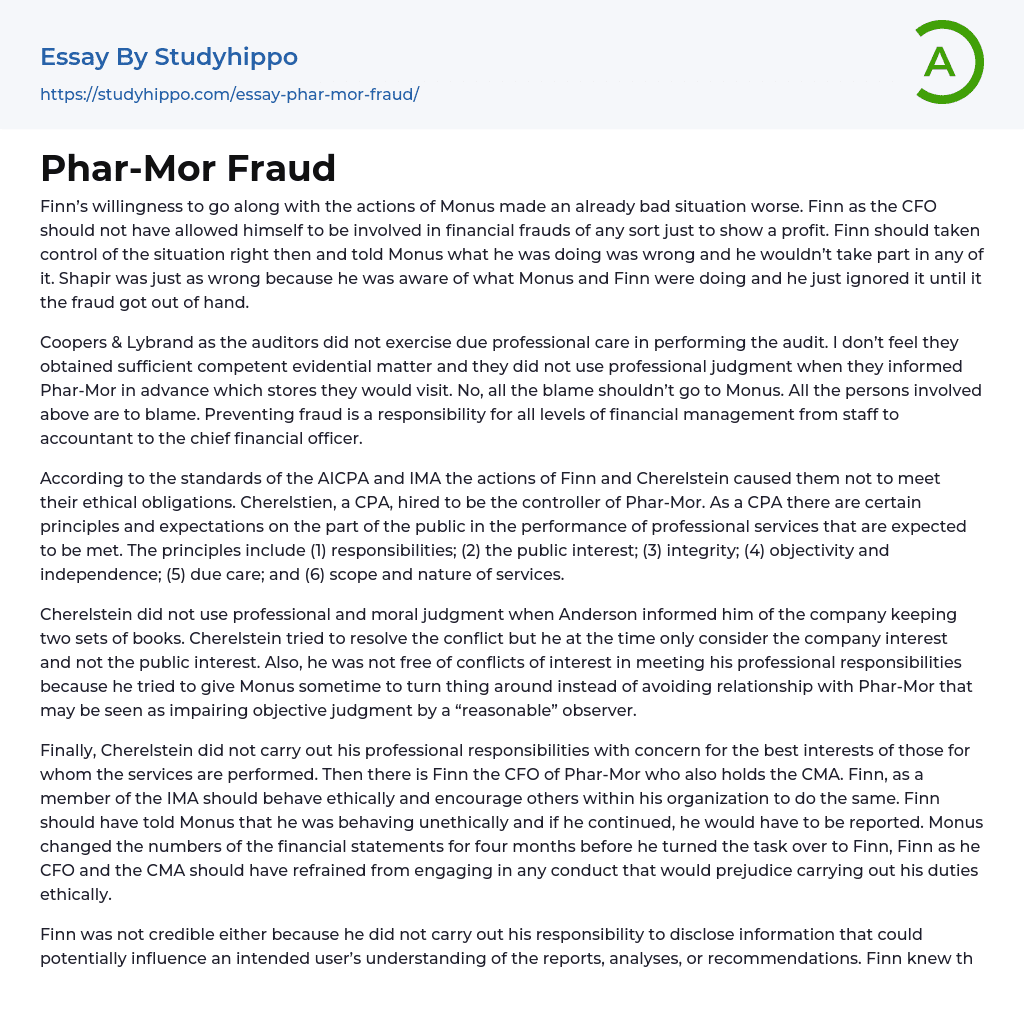 Phar-Mor Fraud Essay Example