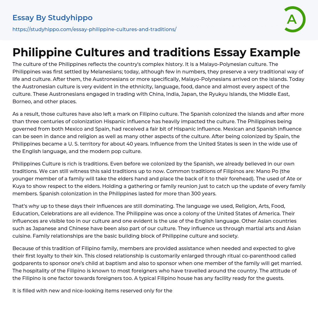 Philippine Cultures And Traditions Essay Example StudyHippo