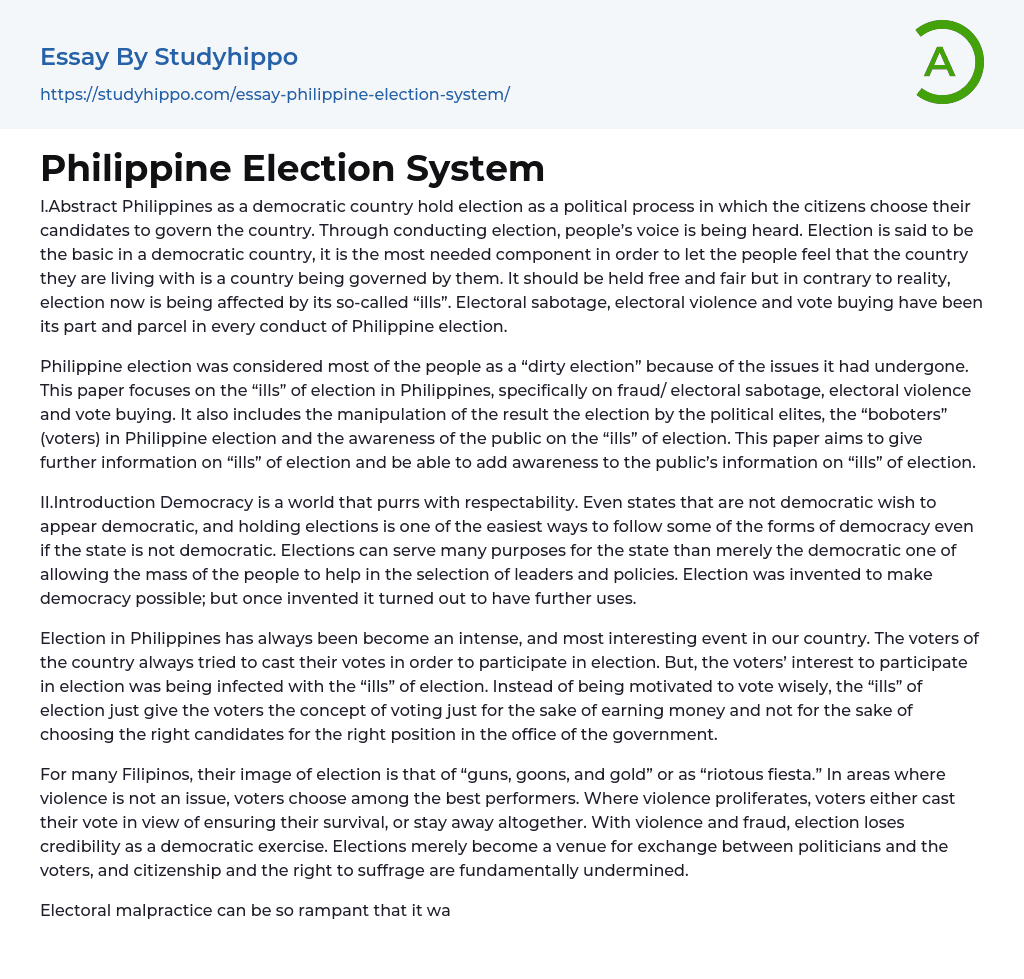Philippine Election System Essay Example