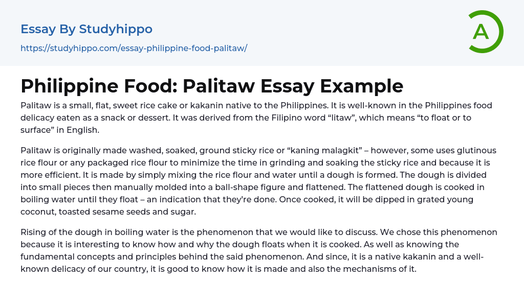 Philippine Food: Palitaw Essay Example