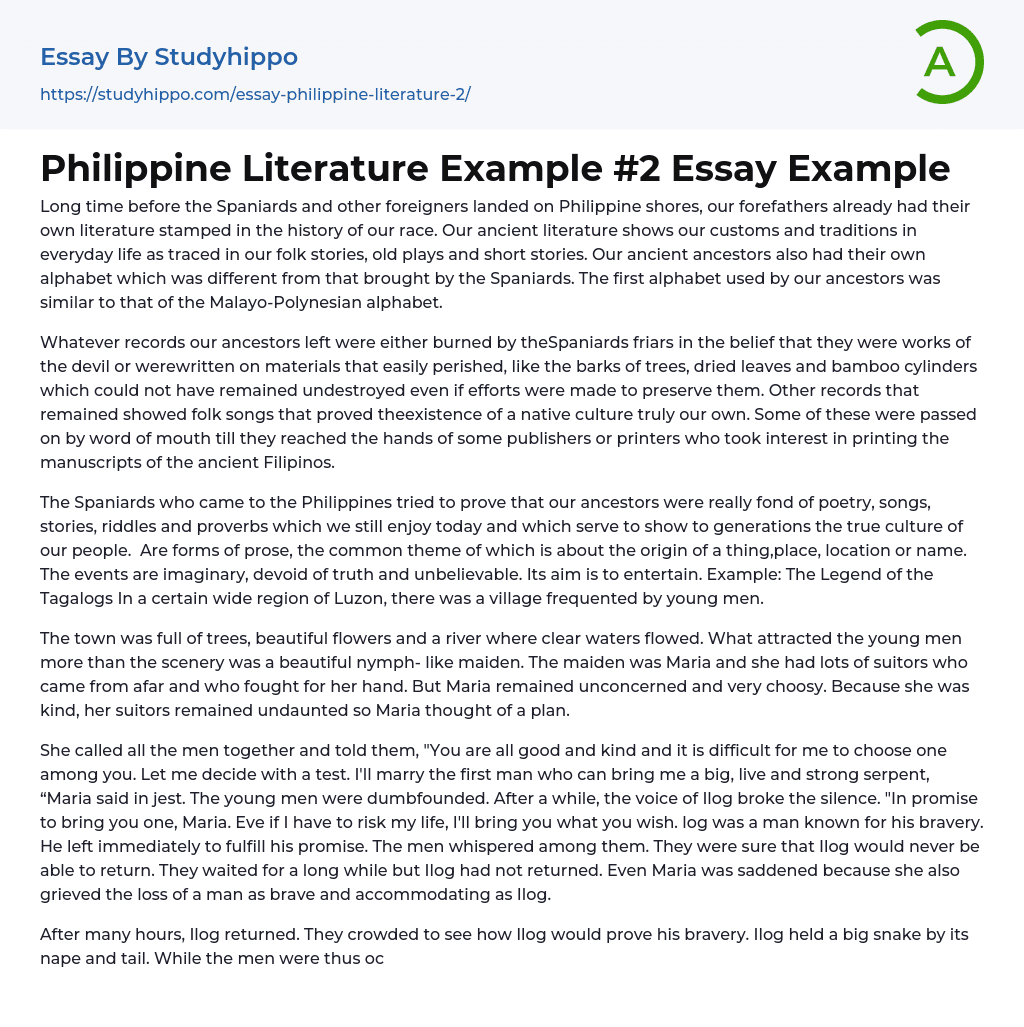 Philippine Literature Example #2 Essay Example
