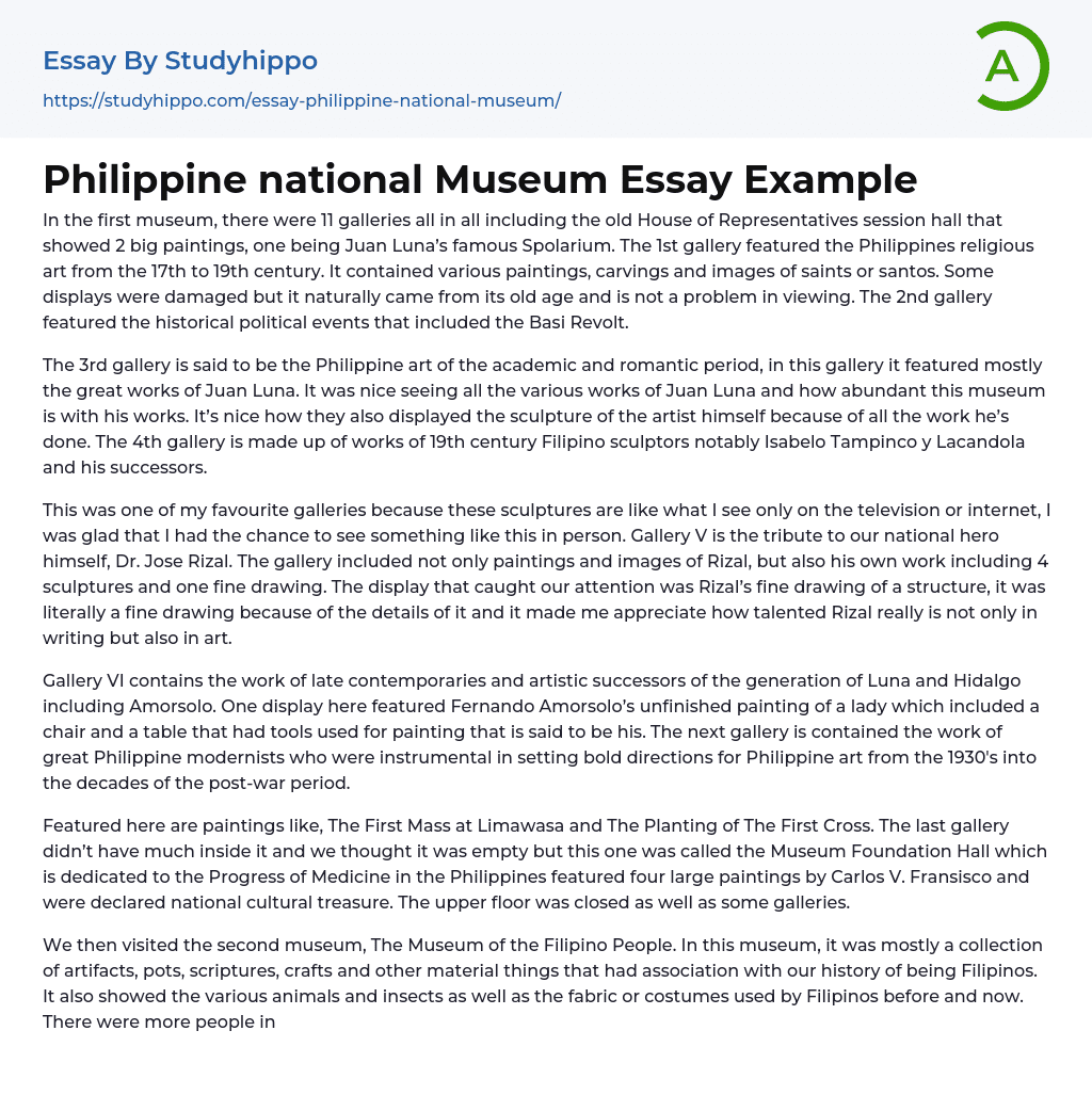 Philippine national Museum Essay Example