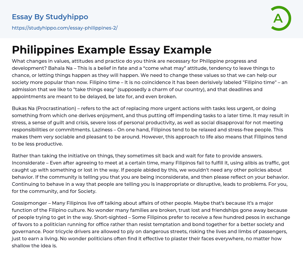 Philippines Example Essay Example