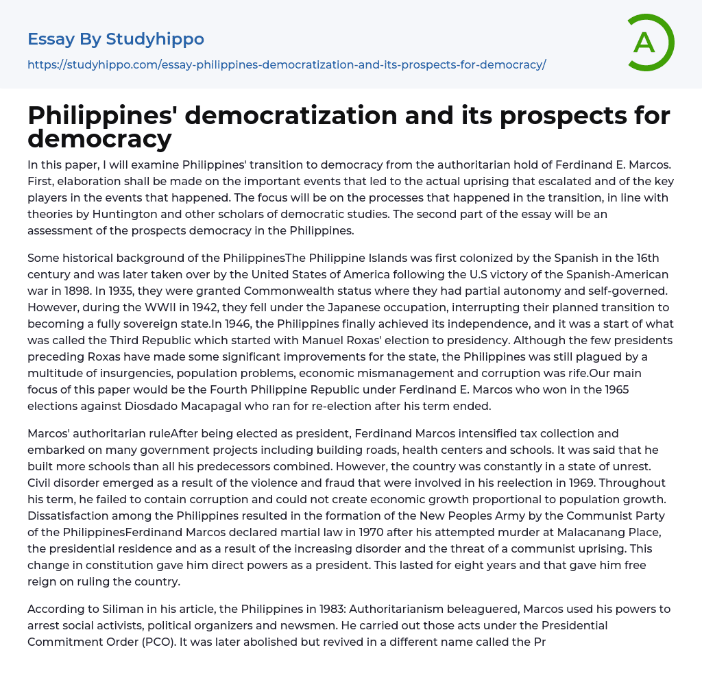 democracy essay in the philippines