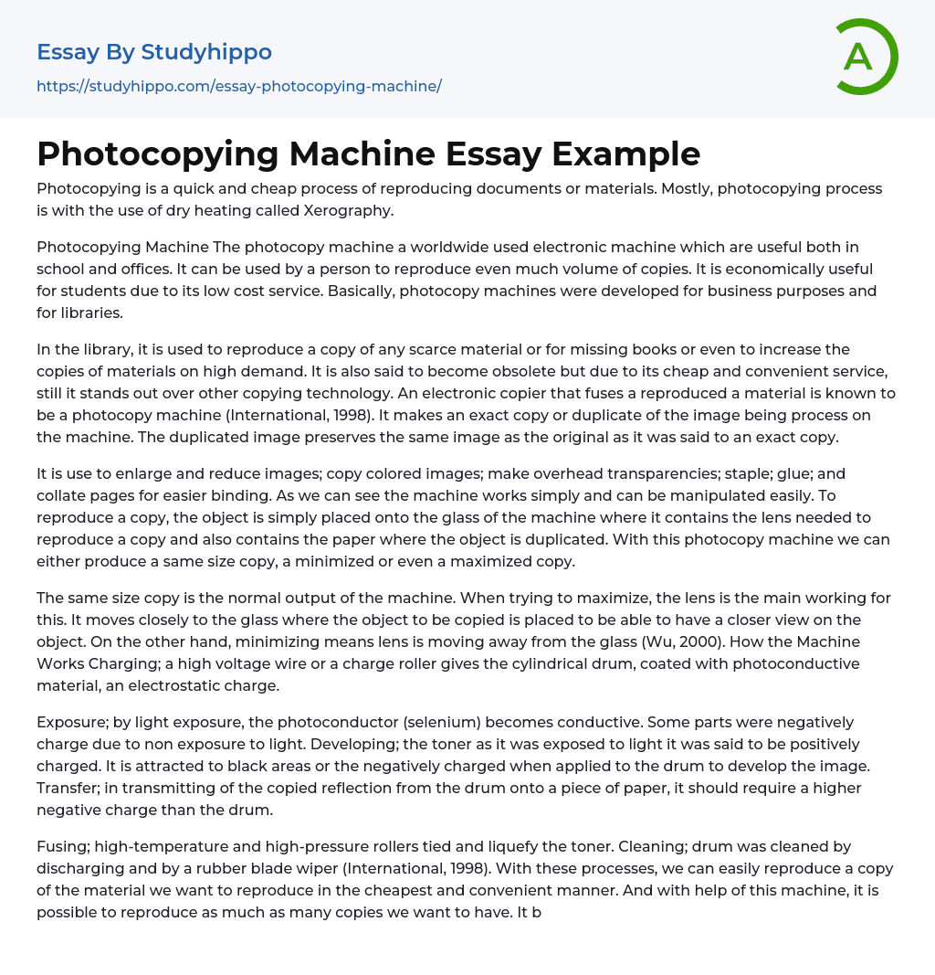 Photocopying Machine Essay Example