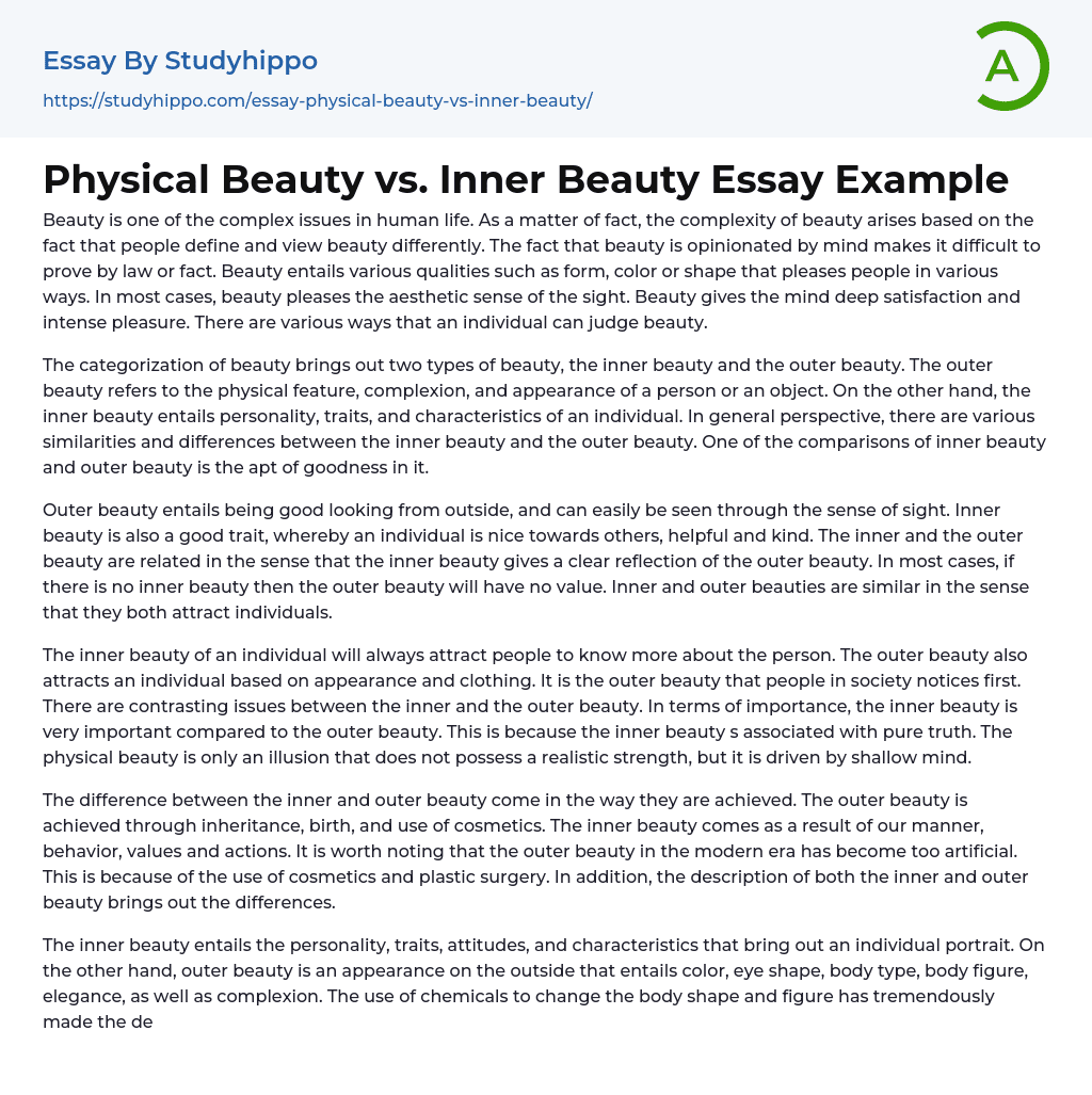 Physical Beauty vs. Inner Beauty Essay Example
