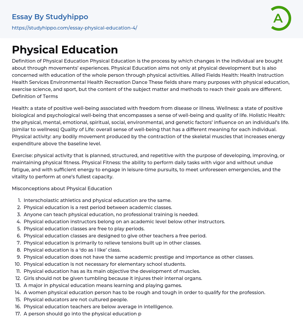 Physical Education Essay Example