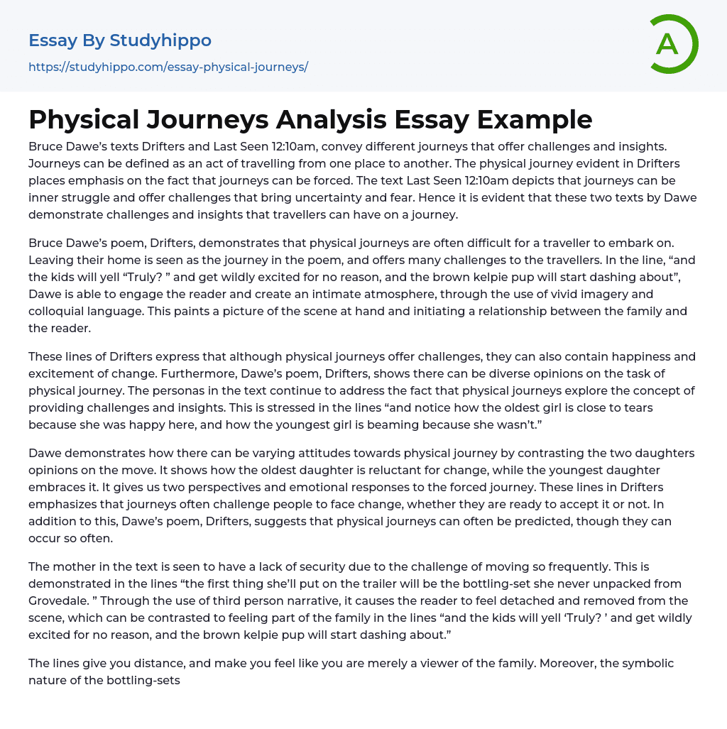Physical Journeys Analysis Essay Example