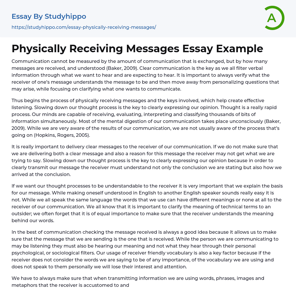 Physically Receiving Messages Essay Example