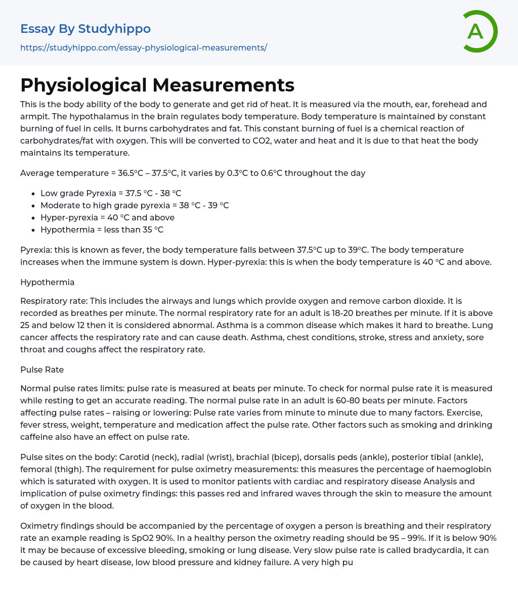 Physiological Measurements Essay Example