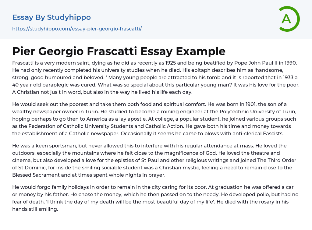 Pier Georgio Frascatti Essay Example