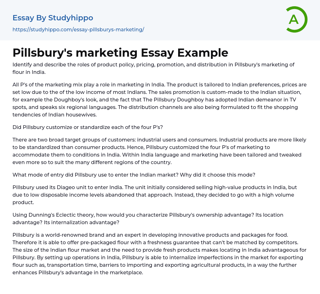 Pillsbury’s marketing Essay Example